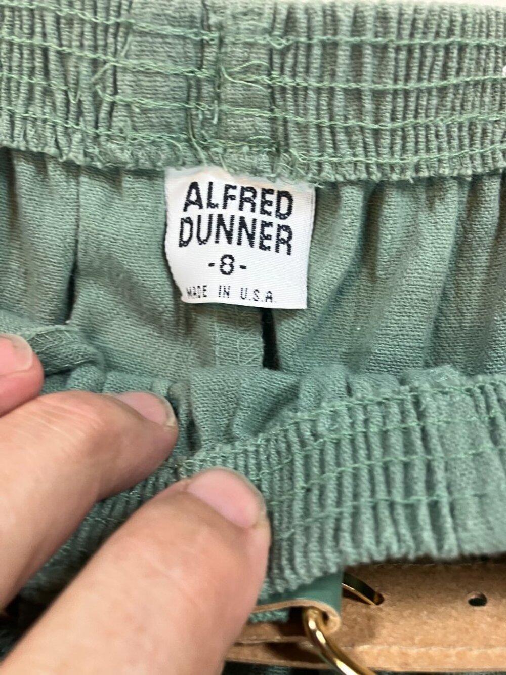 Alfred Dunner Womens Sage Green Elastic Waist Belted Pants Size 8 - Picture 2 of 5